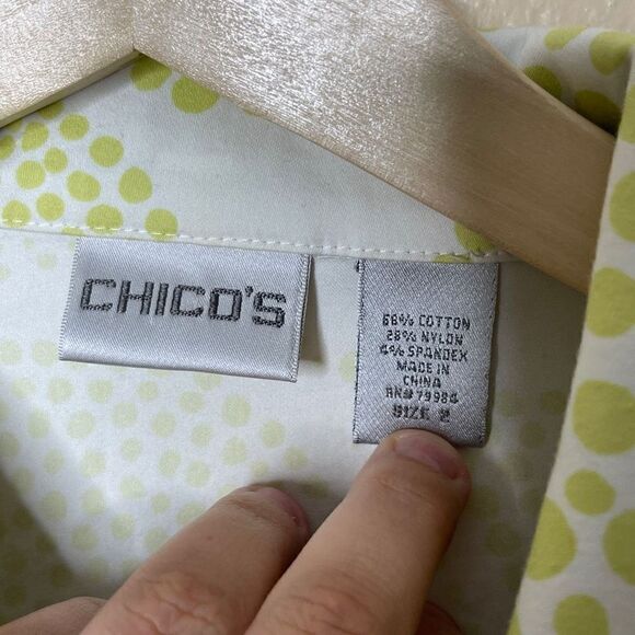 Chico's Jacket Women's Medium Yellow White Full Zip Collared Cotton blend Casual - Picture 2 of 9